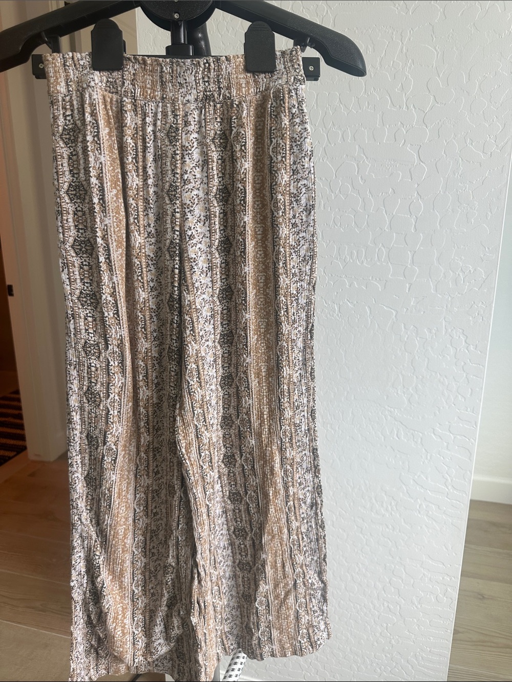 Striped Printed Elastic-Waist Maxi Skirt in Beige and Black